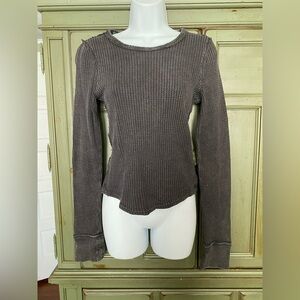 We The Free Gray Waffle Knit Top